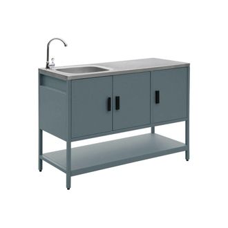 Sweeek M&oacute;dulo cocina exterior de acero con lavabo, 120cm, azul gris