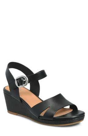 S&ouml;fft Vanessa Ankle Strap Platform Wedge Sandal in Black at Nordstrom, Size 7.5