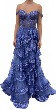 Sherri Hill Womens Sequin Corset Gown In Periwinkle