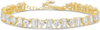 SHYMI Heart and Emerald Shape Tennis Bracelet -.925 Sterling Silver, 14K Gold-Plated, Rhodium Plated, Cubic Zirconia, Size 6 with 2 Extender, Day to Night