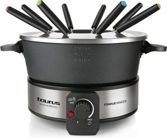 Taurus FF2 - Fonduta per 8 persone, 100W, capacit&agrave; 2L, pentola antiaderente e senza pfoa, termostato 45-200 &deg; c, acciaio inossidabile e nero - Taurus