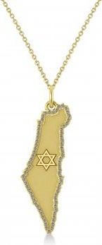 Allurez Diamond Accented Israel Map Pendant Necklace 14K Yellow Gold (0.37ct)