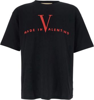 Valentino T-Shirts, male, Black, Size: S Cotton T-Shirt with Made-In Print