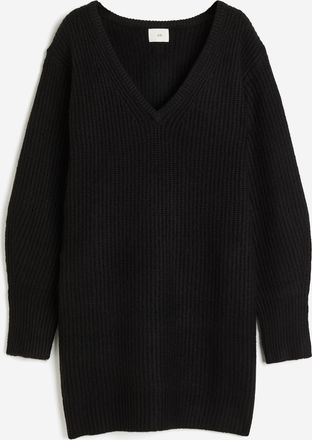 H&M Geripptes Strickkleid - Schwarz
