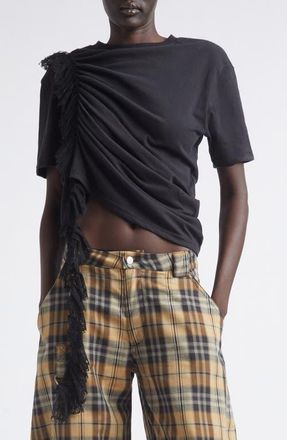 Collina Strada Amaryllis Duo Organic Cotton & Lace Crop T-Shirt in Black at Nordstrom, Size X-Large