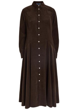 Polo Ralph Lauren Corduroy Midi Shirt Dress - Brown - 10 (UK14 / L)