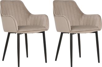 Beliani Moderno Conjunto De 2 Sillas De Comedor De Terciopelo Puntadas Verticales Patas De Metal Retro Glamour Gris Pardo Wellston