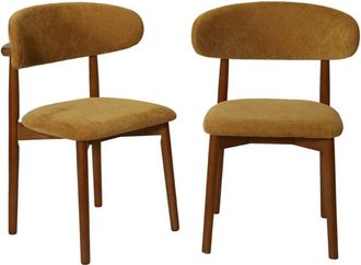 Sweeek Silla de madera de hevea nogal y tela chenilla, set de 2, nogal