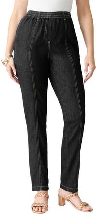 Roaman's Plus Size Easy Wear Straight Leg Jean in Black Denim at Nordstrom, Size 36