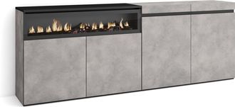 Skraut Home Aparadores Para Sal&oacute;n, Gran Capacidad De Almacenaje, 200x75x35cm, 4 Puertas, Chimenea El&eacute;ctrica, Estilo Moderno, Gris Cemento - Skraut Home