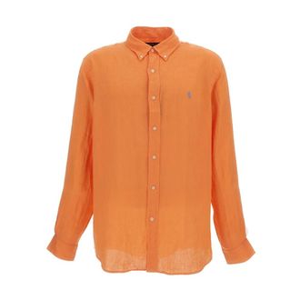 Polo Ralph Lauren Casual Shirts, male, Orange, Size: XL Long-Sleeve Linen Shirt