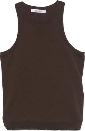 Max Mara Tops, Dames, Bruin, M, Katoen, Koffiebruine Mouwloze Top met Ronde Hals