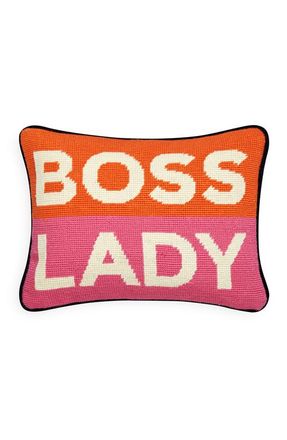 Jonathan Adler Boss Lady Needlepoint Pillow in Orange /Pink at Nordstrom, Size 9X12