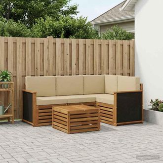 vidaXL Set Di Divani Da Esterno 5 Pz Naturale E Beige Poliestere Vidaxl
