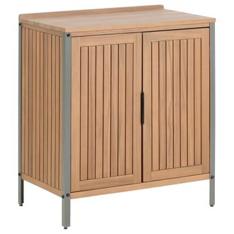 Beliani Armario De Cocina Exterior De Madera De Acacia 2 Puertas 2 Estantes 50 X 80 X 92 Cm Encimera De Madera Maciza Marr&oacute;n Ivrea