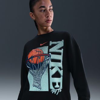 Nike Womens Club Fleece Loose Crew in Black | IM5598-010