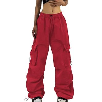Generic Cargo Trousers Women Baggy Elastic High Waist Wide Leg Workwear Trousers Leisure Trouser Jogging Bottoms with Elastic Oversized Joggers Pants Plus Siz
