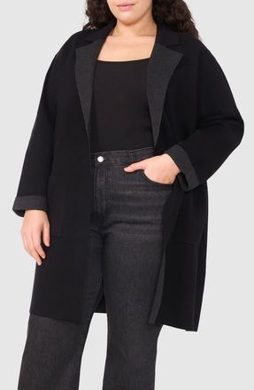 Halogen Lapel Long Cardigan in Rich Black at Nordstrom Rack, Size 2X