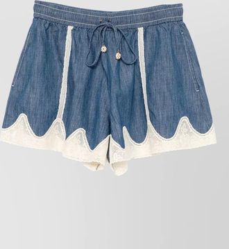 Zimmermann denim lace-panelled knee-length shorts