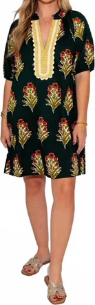 THML Clothing Petal Stripe V-Neck Dress In Green