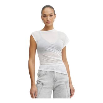 Pinko Pinko - Asymmetrische T-shirt - Dames - Tops - Wit - Maat: XL Katoen