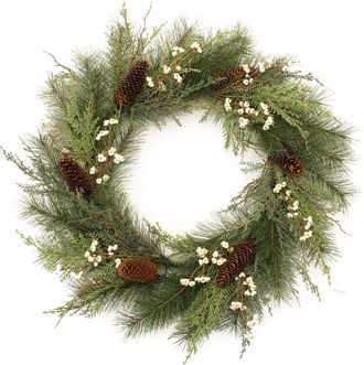Melrose International Mixed Pine and Tallow Berry Wreath 28D - Green, Brown