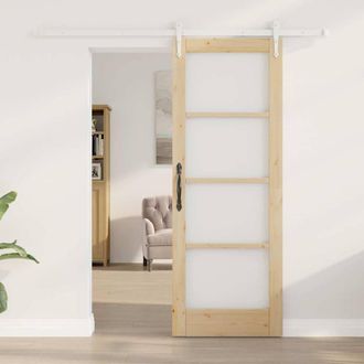 Berkfield Home Sliding Door with Hardware Set 73.5x198.5 cm Solid Wood Pine in Beige