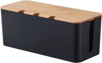OEM Organizador De Cables, Gesti&oacute;n De Cables, Soporte Y Funda Para Cables De Tv, Ordenador Y Concentrador Usb, Tapa De Bamb&uacute;, Negro, Tama&ntilde;o Grande