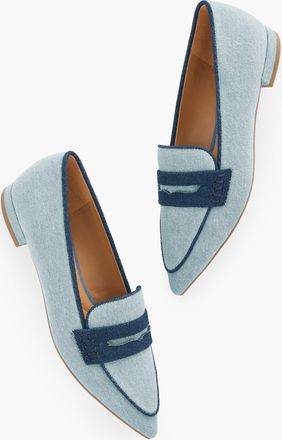 Talbots Scarlet Pointed Toe Denim Loafers - Light - 6 1/2 M - 100% Cotton Talbots
