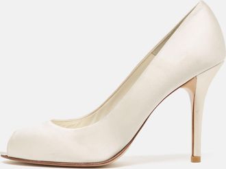 Stuart Weitzman White Satin Peep Toe Pumps Size 40.5