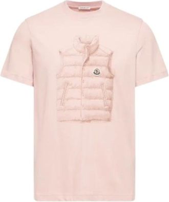 Moncler T-shirt van Katoen met Moncler Donsjack Print - Heren - Tops - Roze - Maat: M Katoen