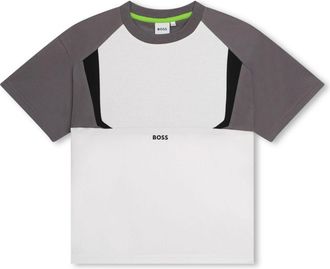 BOSS Kidswear panelled logo-print T-shirt - kids - Polyester/Cotton - 16 - White