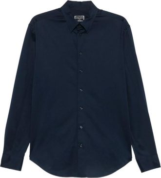 Giorgio Armani Icon Slim-fit Katoenen Jersey Shirt - Heren - Casual Overhemden - Blauw - XL - Katoen - Overhemden