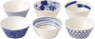 Royal Doulton 1815 Pacific Bowl 4.5in, Blue Mixed Patterns, Set of 6