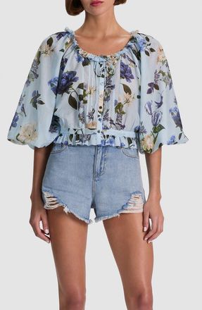 Alice & Olivia Mclaine Floral Crop Button-Up Shirt in Fly Away at Nordstrom, Size X-Small
