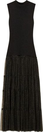 Twinset Jurk met ruches - Dames - Casual kleedjes - Zwart - S - Wol - Kleedjes