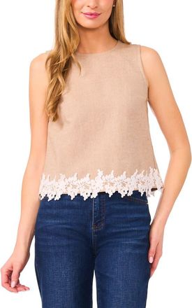 CeCe by Cynthia Steffe Lace Trim Sleeveless Top in Toffee at Nordstrom, Size X-Large