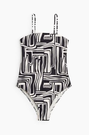 H&M Bandeau-Badeanzug mit wattierten Cups - Schwarz/Weiss Gemustert