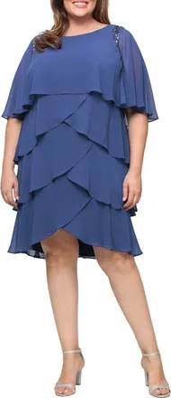 S.L. Fashions Cape Overlay Beaded Cocktail Dress in Wedgewood at Nordstrom, Size 20W
