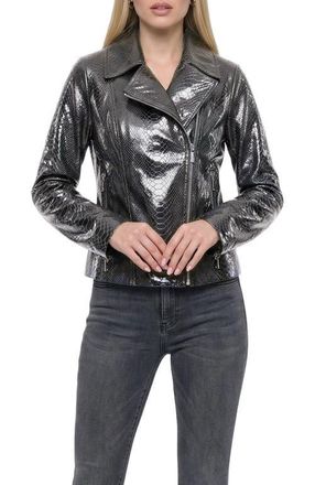 Gorski Genuine Metis Suede Pythn Printed Moto Zip Jacket in Anthracite at Nordstrom, Size X-Small