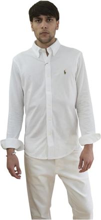 Ralph Lauren Jersey Button-Down Shirt - Heren - Casual Overhemden - Wit - L - Katoen - Overhemden