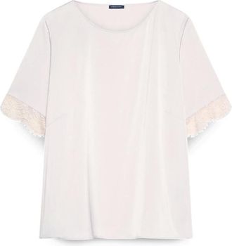Fiorella Rubino Overhemden, Dames, Beige, 8Xl, Satijn, Satijnen blouse met kanten randjes