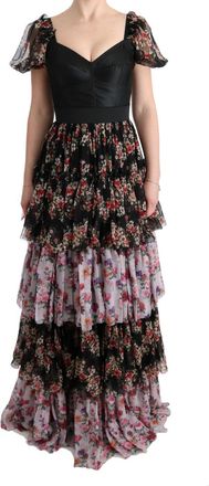 Dolce & Gabbana Floral Print Zijden Jurk Gelaagde Maxi Jurk