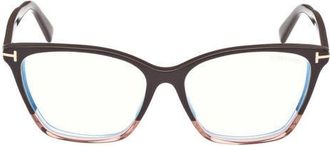 Tom Ford 56mm Cat Eye Blue Light Blocking Optical Glasses in Brown Blush Pink Brown at Nordstrom