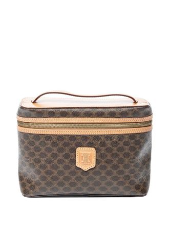 Celine monogram-print top handle make-up bag - women - Calf Leather/Canvas/Polyurethane - One Size - Brown
