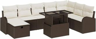 vidaXL Vidaxl - Garden Sofa Set with Cushion 9 pcs Brown Poly rattan