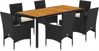 vidaXL Set De Comedor Jard&iacute;n 7 Pzas Con Cojines Rat&aacute;n Pe Acacia Negro Vidaxl