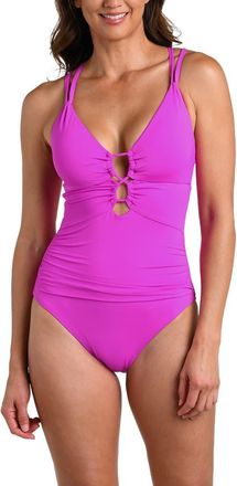La Blanca Lace-Up Underwire One-Piece Swimsuit in Violet at Nordstrom, Size 10