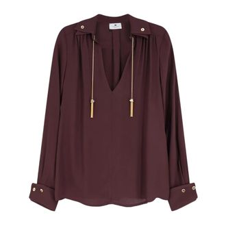 Elisabetta Franchi Blouses, female, Brown, Size: XS Pointed Collar Blouse