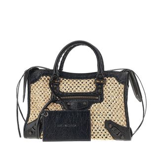 Balenciaga Raffia and leather small Le City bag Woman One Size